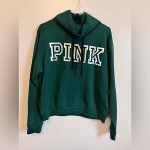 NWOT PINK Victoria's Secret Dark Green Cowl Neck Sweatshirt with Metallic Logo